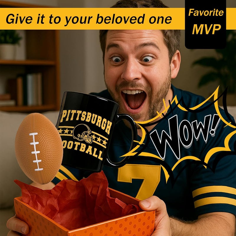 Kiraddle 2 in 1 Football Fan Ceramic Coffee Mug Cup Pittsburgh City Themed Merch Shop Men Women Sport Stuff Gear Apparel Steelers Team Desk Decor Accessorie Dad Boyfriend Unique Cool Bf Birthday Christmas Gift - Image 3